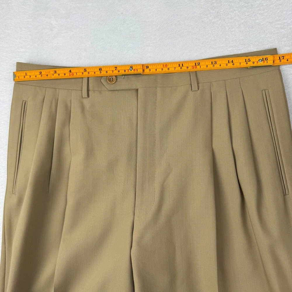 Canali Dress Trousers Mens 34 Tan Pure Wool Triple Pleated Cuffed Made in Italy